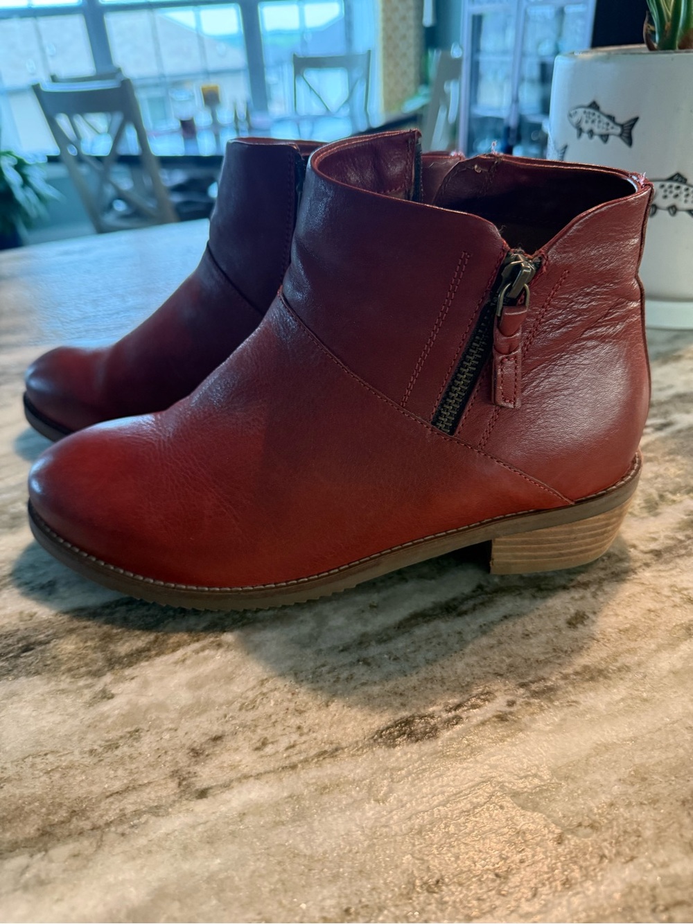 SoftWalk Women's Roselle Red Leather Ankle Booties with Side Zip WIDE